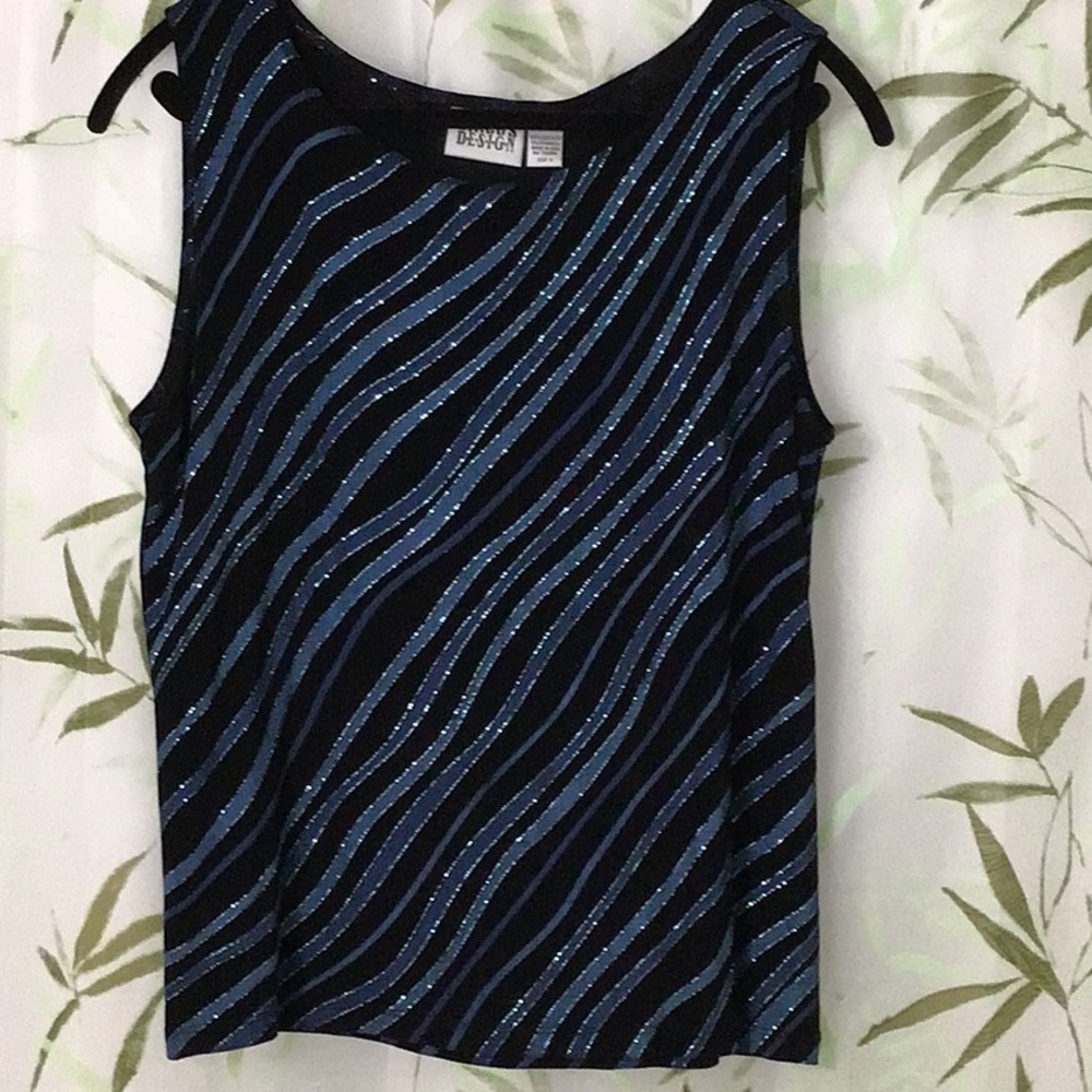 Stunning Chico’s Design Sparkle Tank Top Sz. 2 (12-14) 95% Acetate Blue & Black